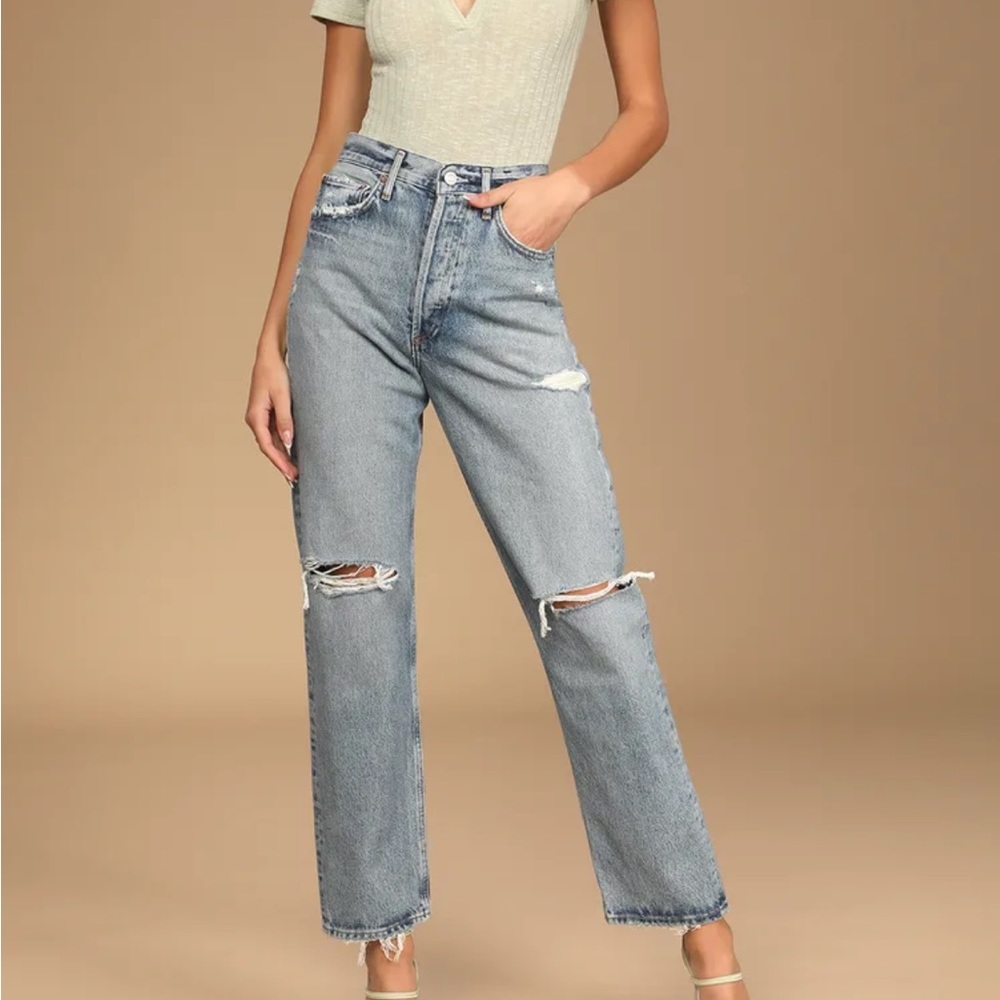 AGOLDE | 90s Light Wash Mid Rise Loose Fit Distressed Jeans